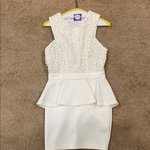 White peplum dress, floral lace top